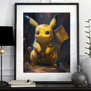11x14 Pikachu Pokemon‎ Fantasy Art Illustration Oil Painting Print